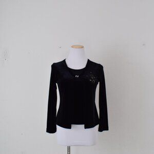 Vintage 90s Black Long Sleeves Stretch‎ Blouse |size L
